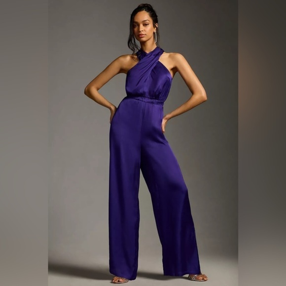 NWT Anthropologie Dolan Halter Neck Purple Jumpsuit XS - Picture 1 of 5